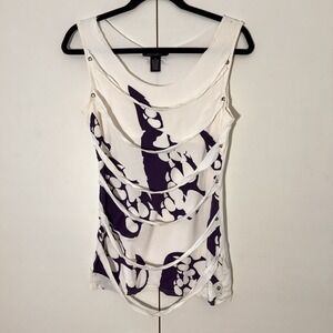 Vintage Y2K Fetish by Eve Tank Top Size M White Purple Slash Cut Out Graphic Tee